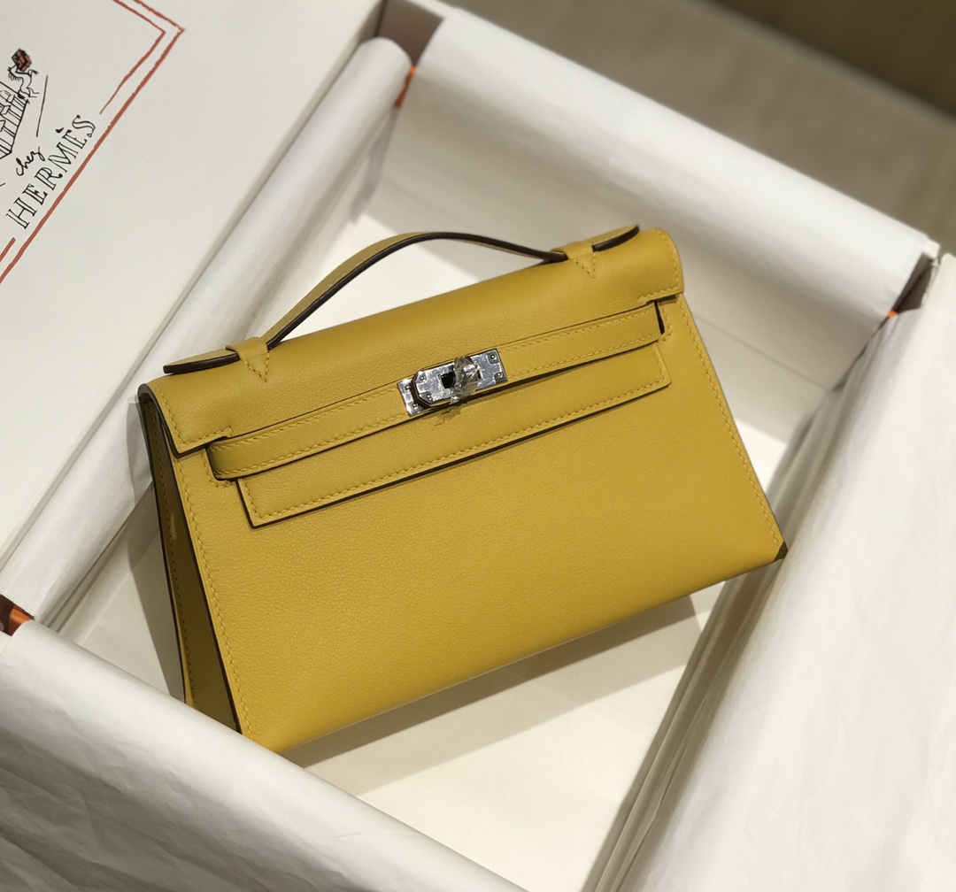 Hermes Mini Kelly Pochette 22cm Bag In Yellow Amber Swift Leather